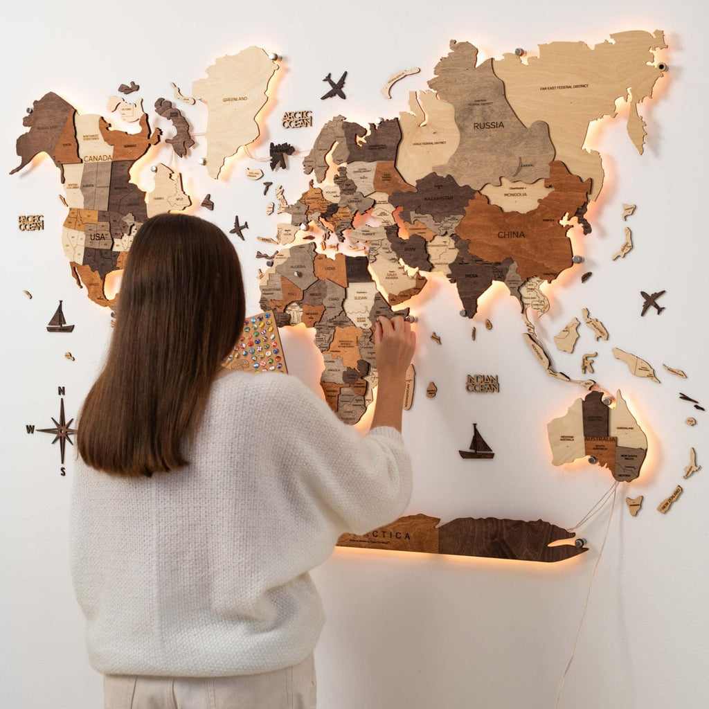 3D LED Wooden World Map 3.0 Multicolor