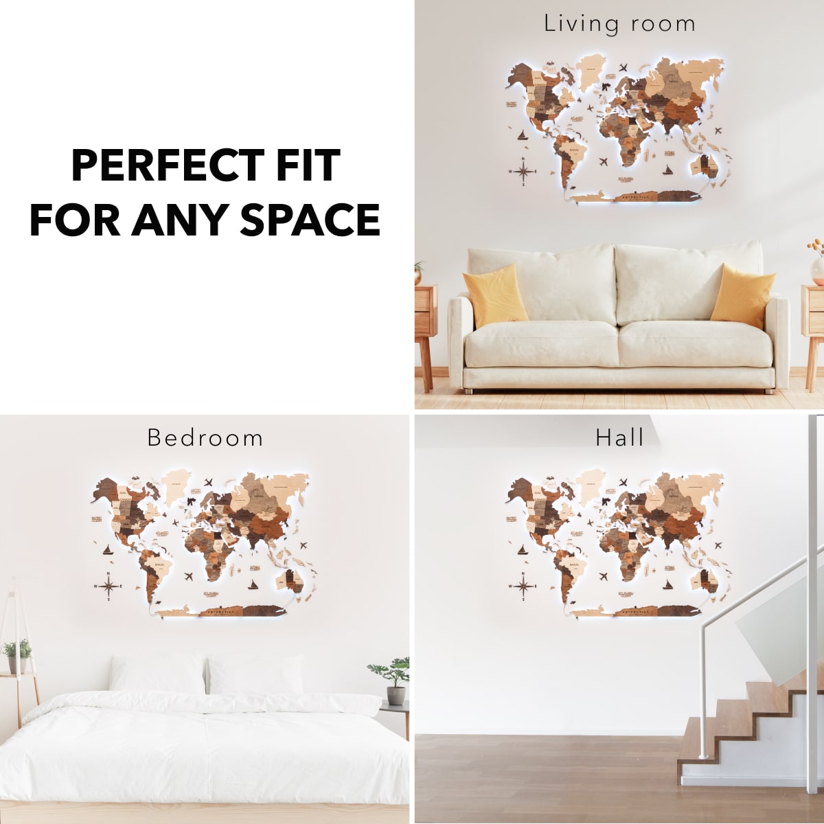 3D LED Wooden World Map 3.0 Multicolor