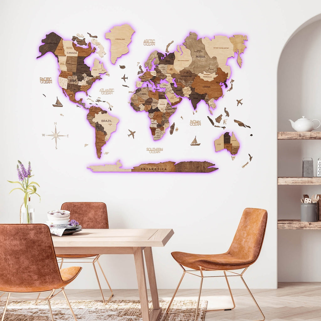 3D LED Wooden World Map 3.0 Multicolor