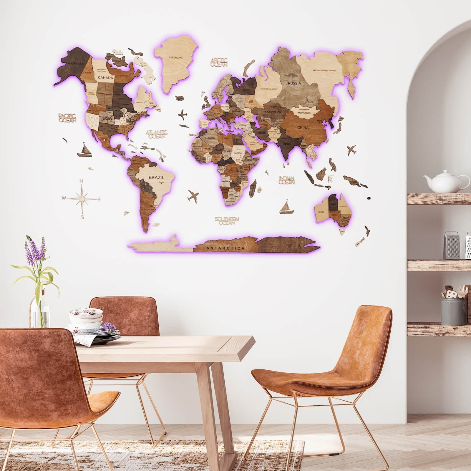3D LED Wooden World Map 3.0 Multicolor