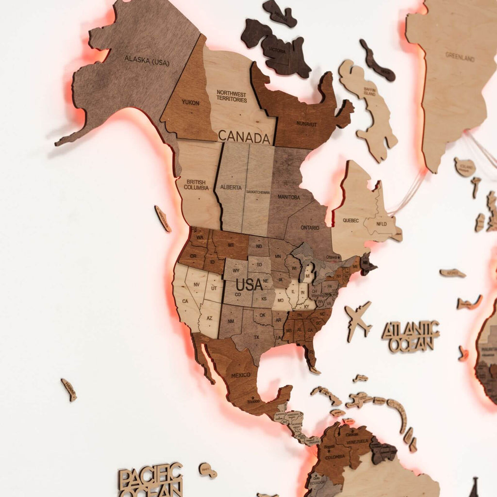 3D LED Wooden World Map 3.0 Multicolor